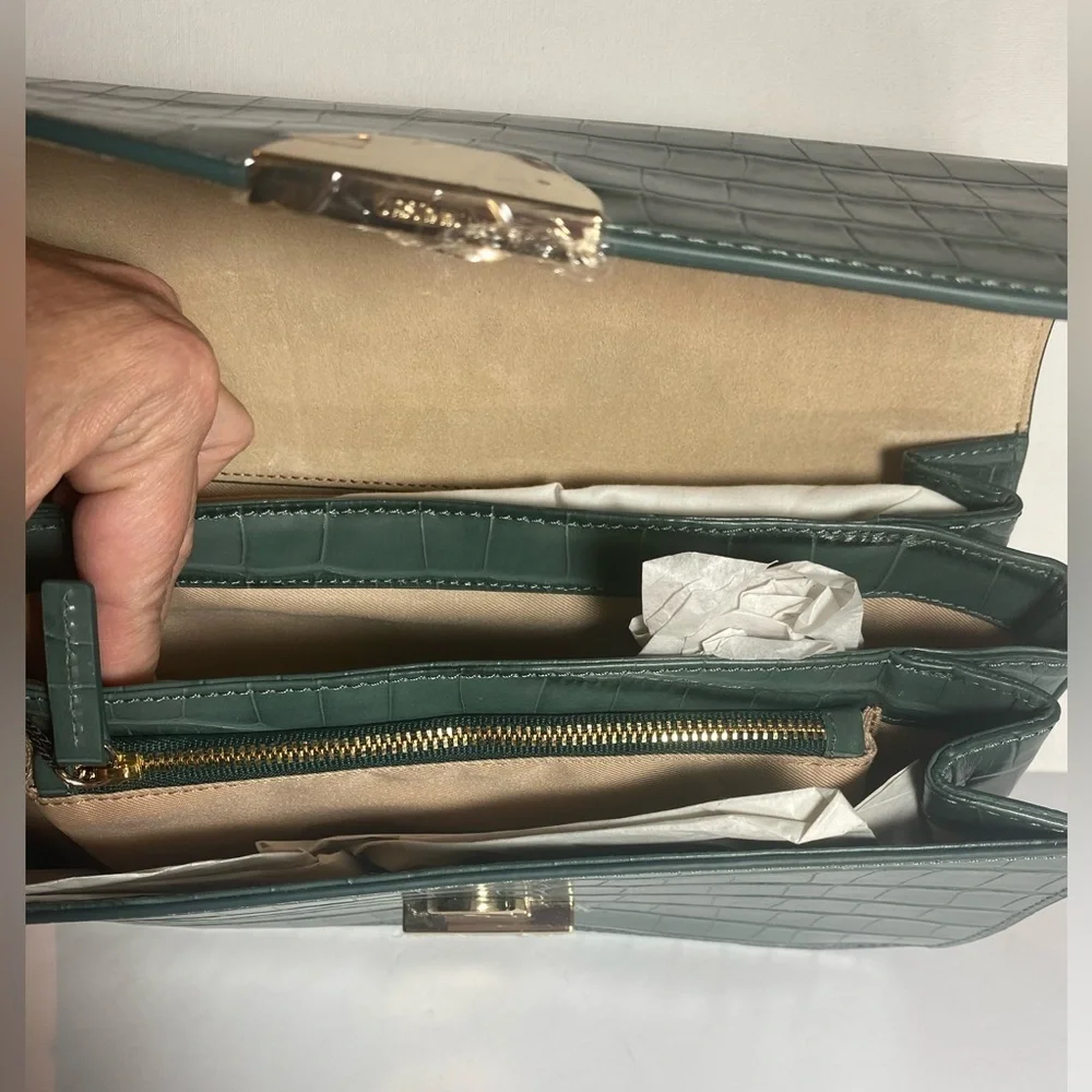 Jason Wu NWT Sage Leaf Croc Embossed Orbit Clutch - Picture 5 of 10